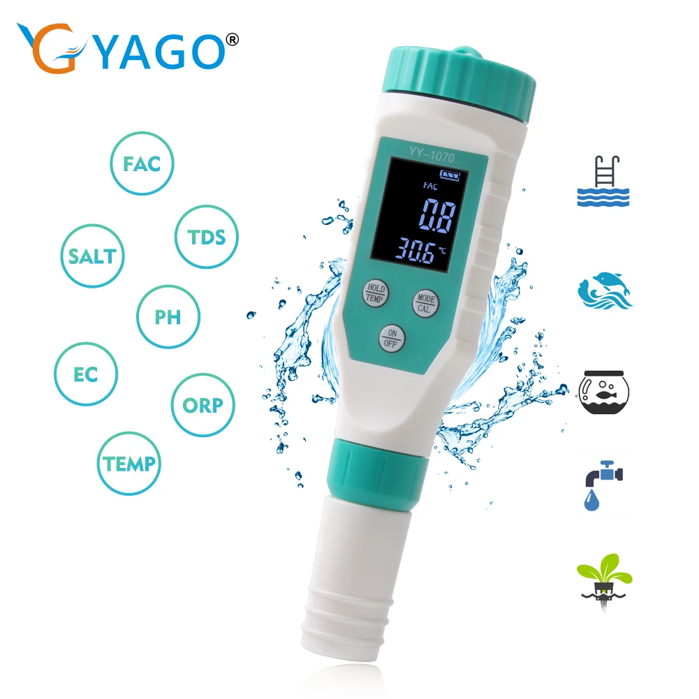 Digitales Chlormessgerät, PH-Tester, 7-in-1, Salz-/ORP-/TDS-/EC-/TEMP-Tester, CL-Wasserqualitätsanalysator für Schwimmbad, heiße Quelle – Detail 1