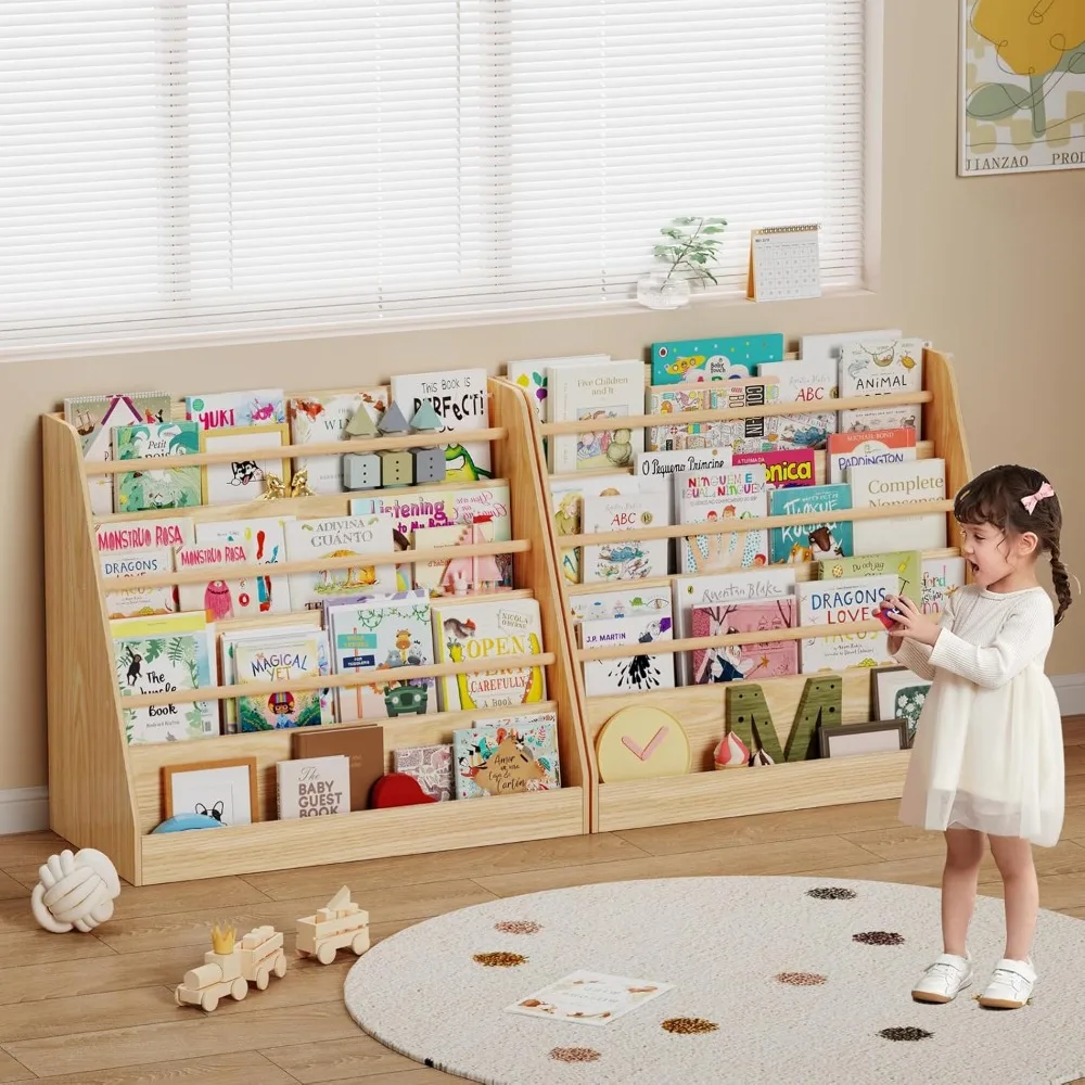 Scaffale per bambini, espositore per libri in legno a 4 livelli, libreria Montessori per cameretta dei bambini, libreria per bambini per l'aula della scuola materna