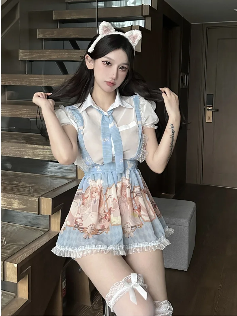 Summer Fashion Women's Clothing Sweet Cute Lolita Girl Style Bubble Sleeve Wrapped Chest 2024 New Polo Neck Elegant Dress JIA2