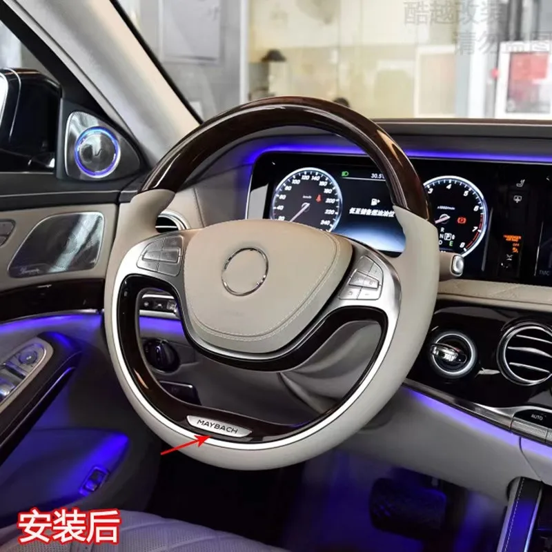 Car Styling Refitted Lower Steering Wheel Logo with Back Tape Silver Blade Badge Emblem for Mercedes Benz Maybach S400 S500 S600