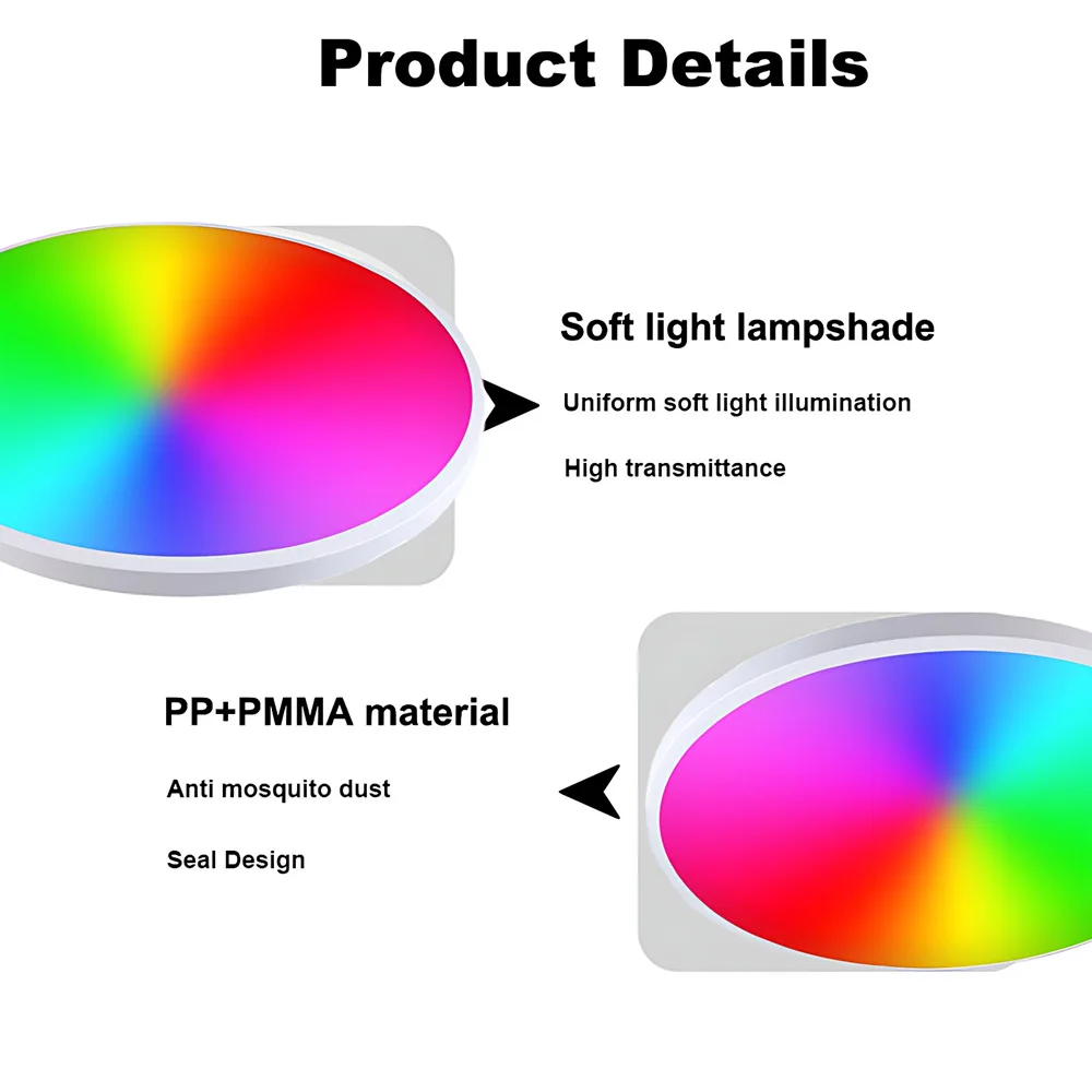 Imagem -03 - Voz App Controle Bluetooth Rgb Cor Cheia Regulável Luzes do Painel Inteligente Moderno Wifi Tuya mi Inteligente Led Luz de Teto para Casa 24w