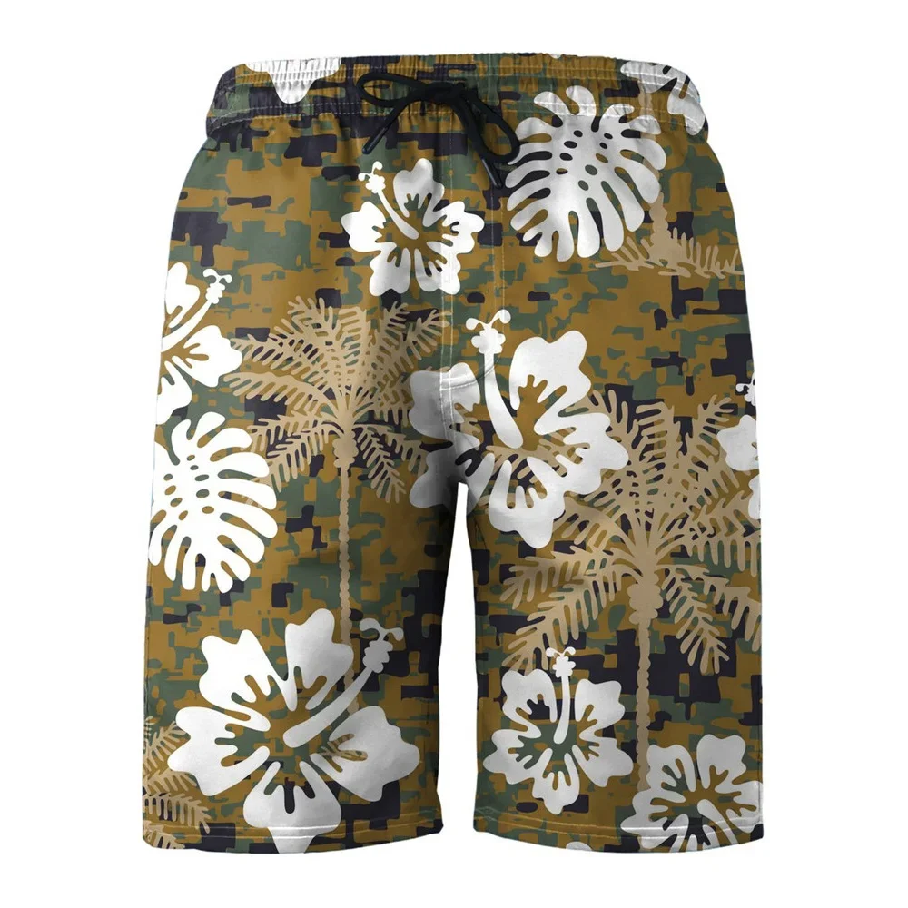 

HX модные мужские шорты камуфляжные шорты с кокосом и гибискусом, шорты из полиэстера с 3D принтом, повседневные брюки с карманами, спортивная одежда