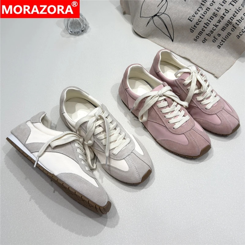 

MORAZORA 4 Colors Cow Suede Leather Women Sneakers Handmade Pink Blue Flat Sneakers Casual Shoes Ladies Spring Summer Footwear
