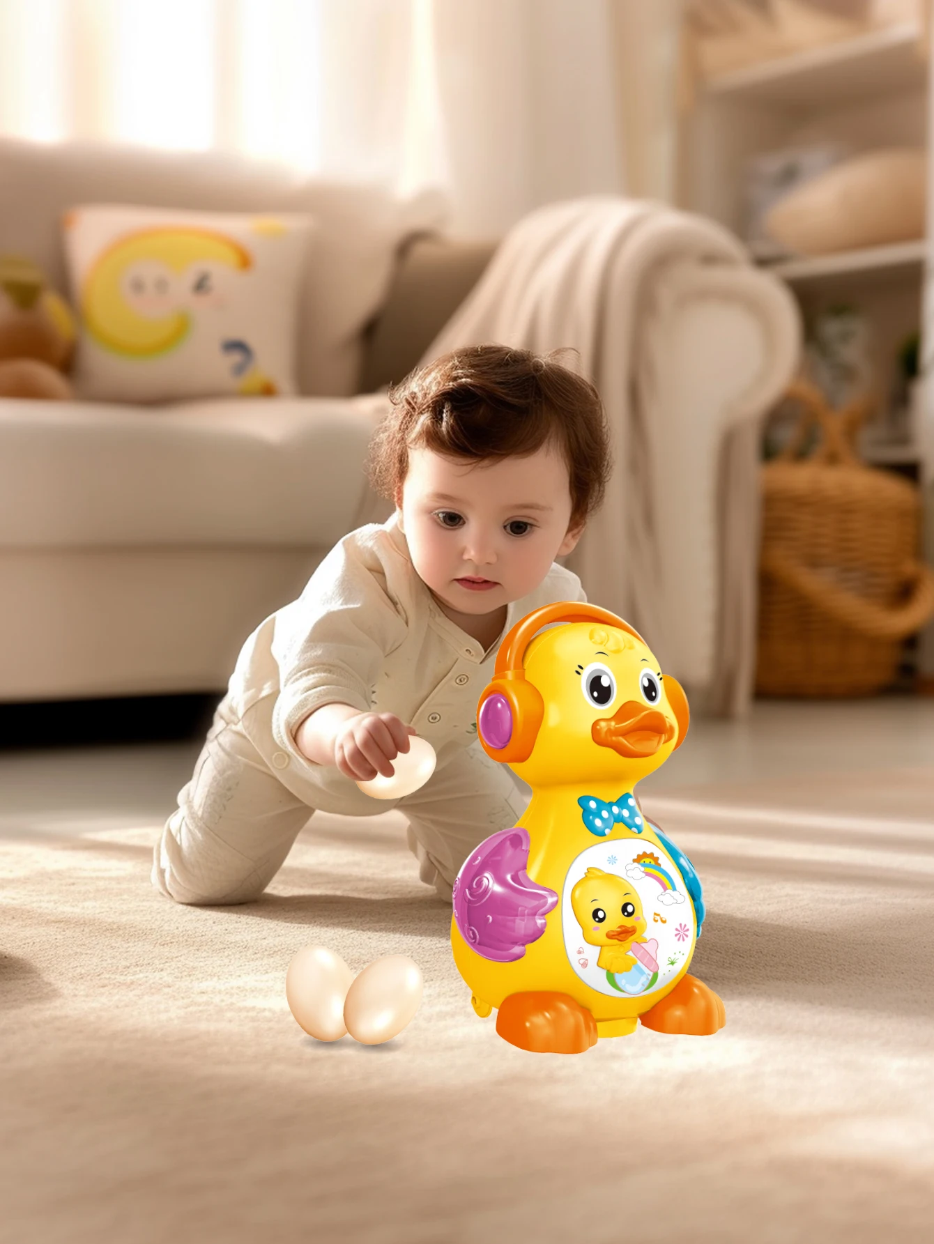 Electric egg-laying duck toy suitable for children over 3 years old with light, sound with universal wheel function