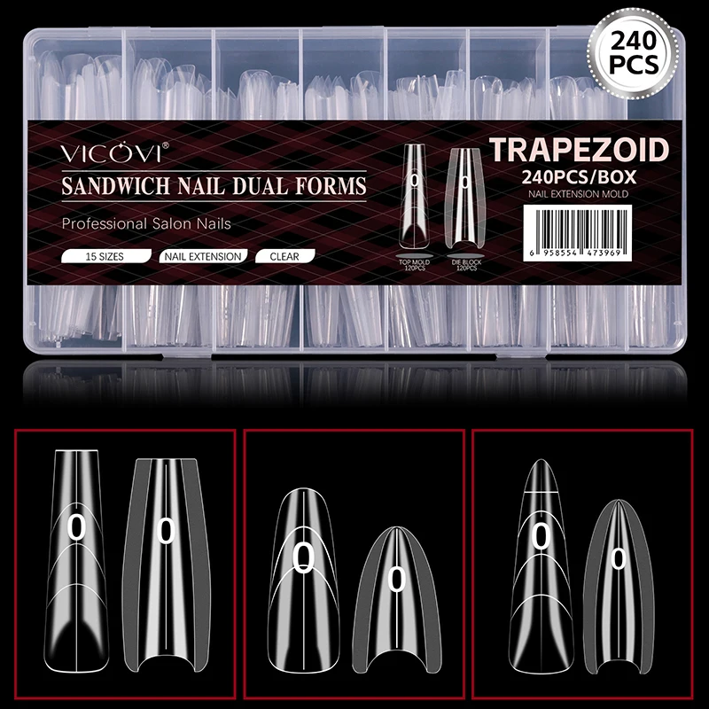 240pcs/Box Sandwich Dual Nail Forms Oval Nail Extension Forms Top Form Bottom Form For Quick Nail Extensions
