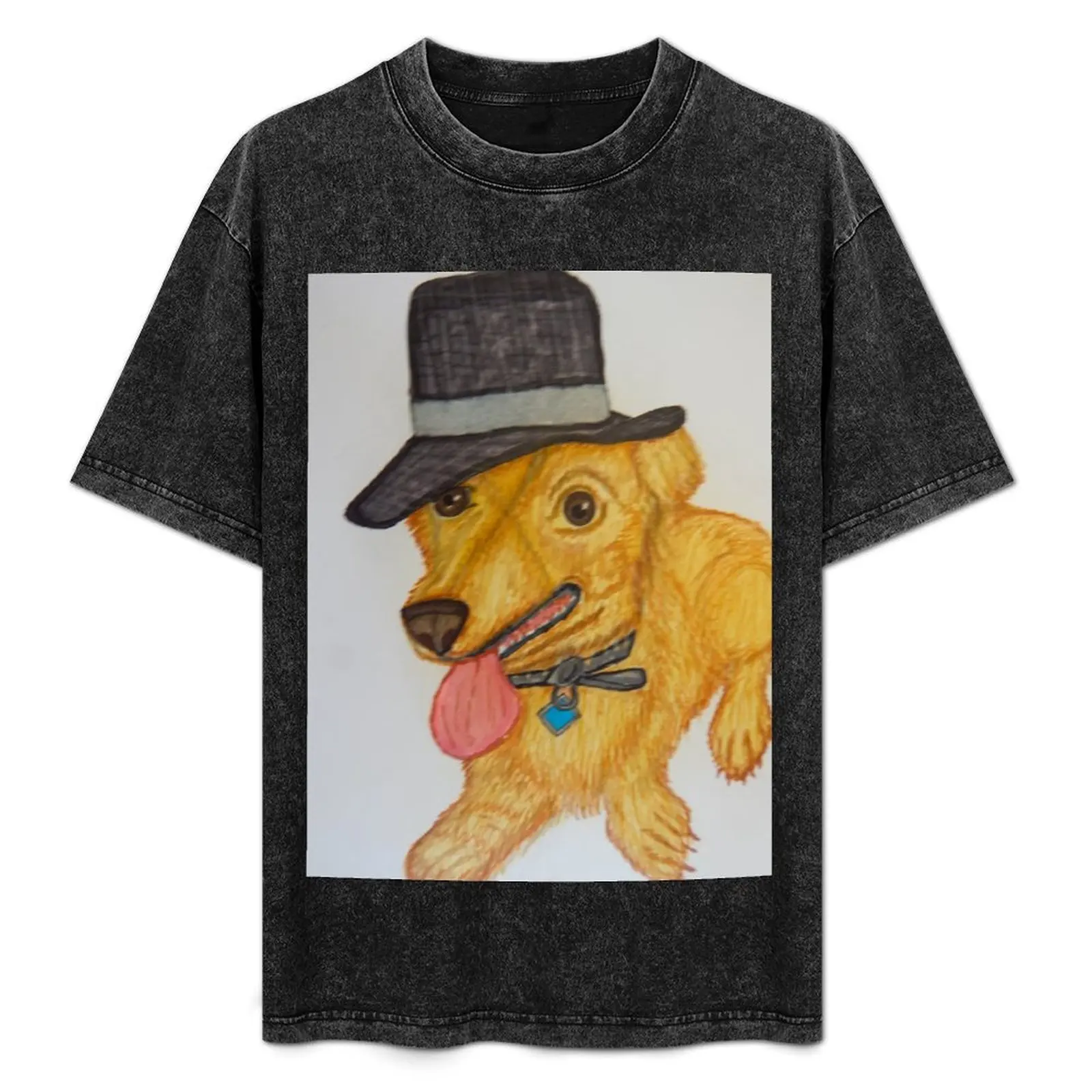 

Cute little funny dog with a hat on T-Shirt Summer Print Short Sleeve Tee