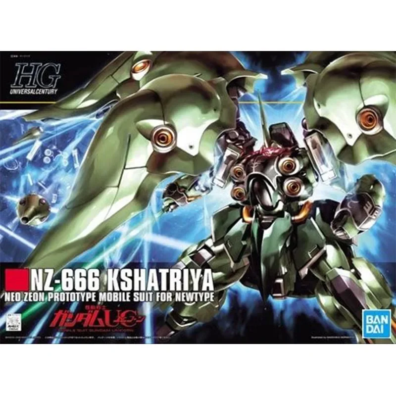 Bandai Figure Kit Model Gundam Figur Anime HG NZ-666 Kshatriya Mobile Suit Gunpla Mainan Action Figure untuk Hadiah Anak Laki-laki