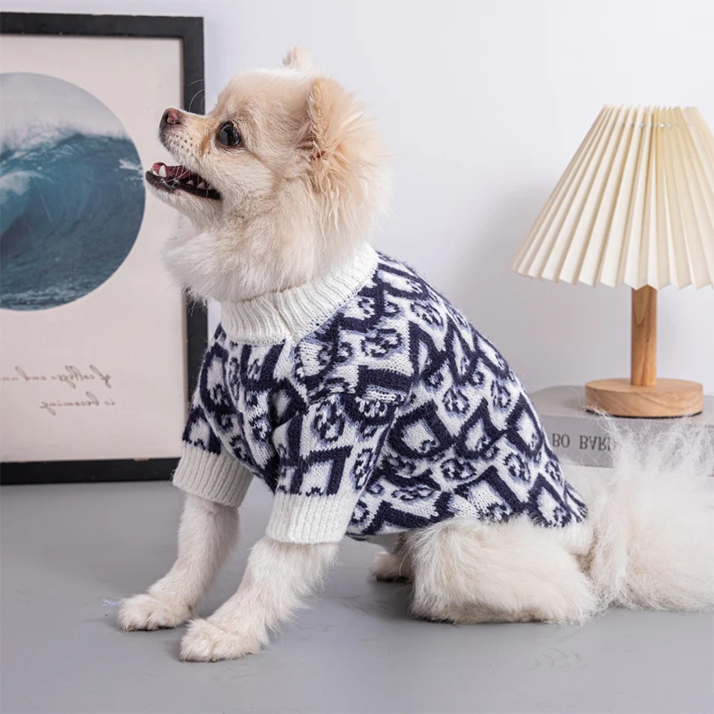 

Autumn Winter Thick Warm Pet Sweater Designer Luxury Fashion Dog Clothing Schnauzer Small and Medium sized Dog Knitted Sweaters