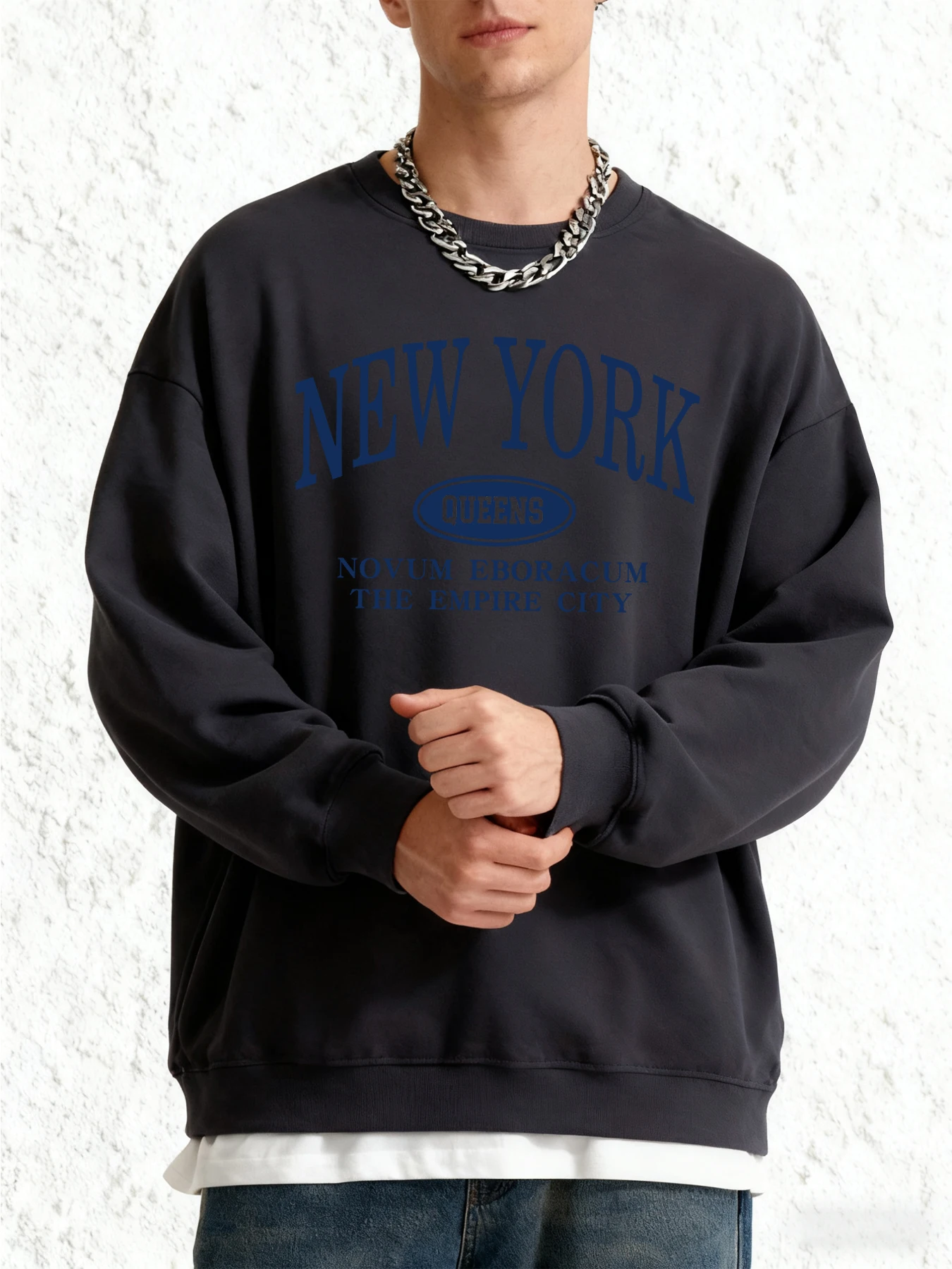 نيويورك كوينز رسائل يطبع الخريف البلوز رجالي عادية في الهواء الطلق البلوفرات Crewneck بلوزات على الموضة الملابس الدافئة كبيرة الحجم #1