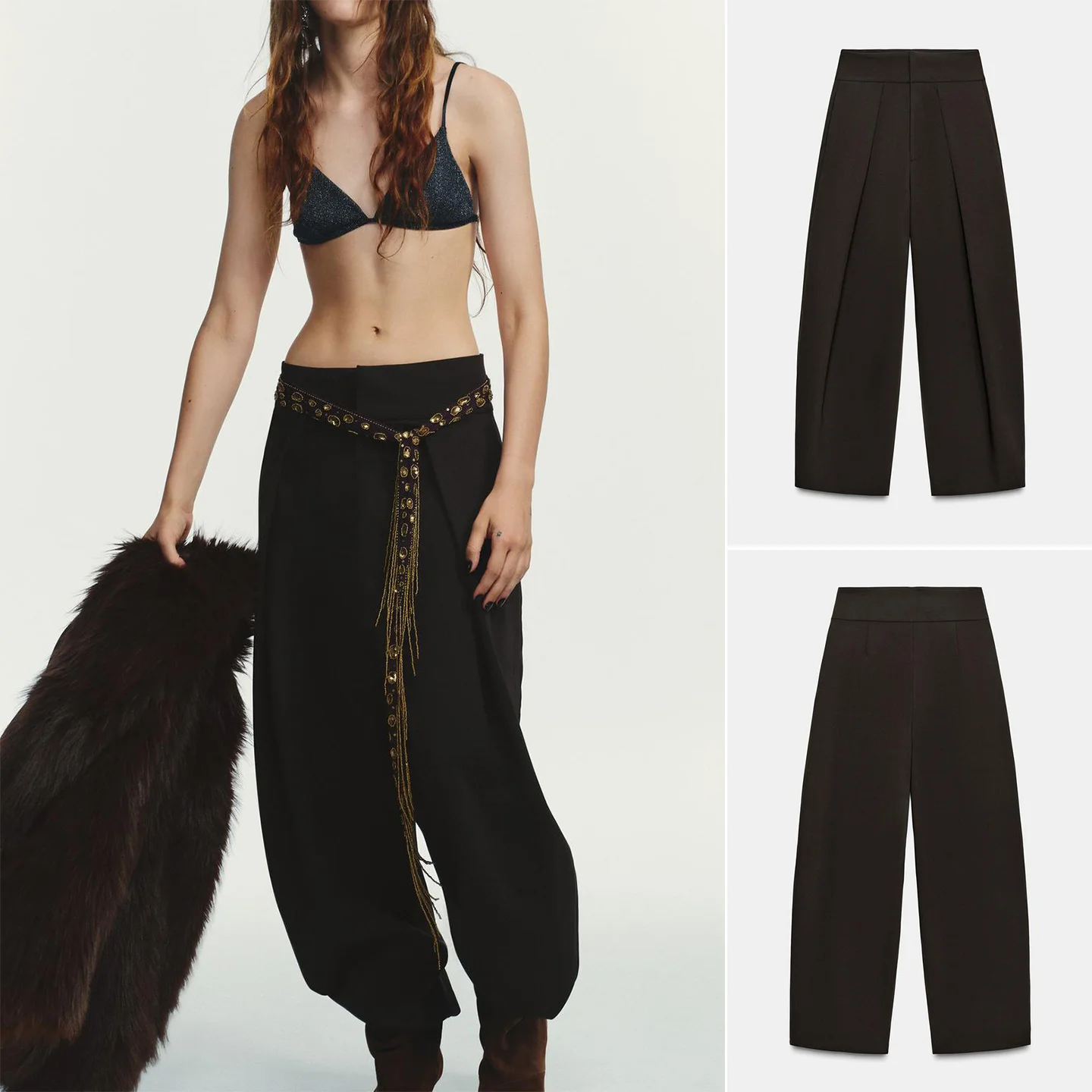 

Новые зимние женские повседневные брюки-баллоны с металлическими крючками, свободного кроя, с высокой талией, плиссированные, из полиэстера