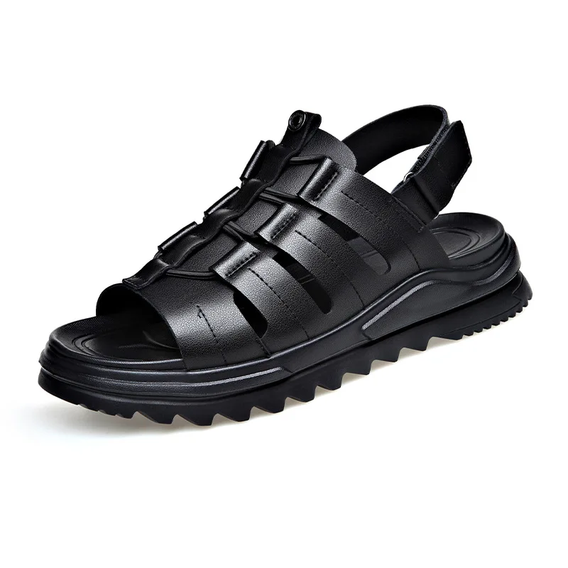 Platform Summer High Quality Thick Sole Sandals Leather Cowhide Beach Toe Wrap Sandals Outdoor Walking Shoes Men Casual Shoes