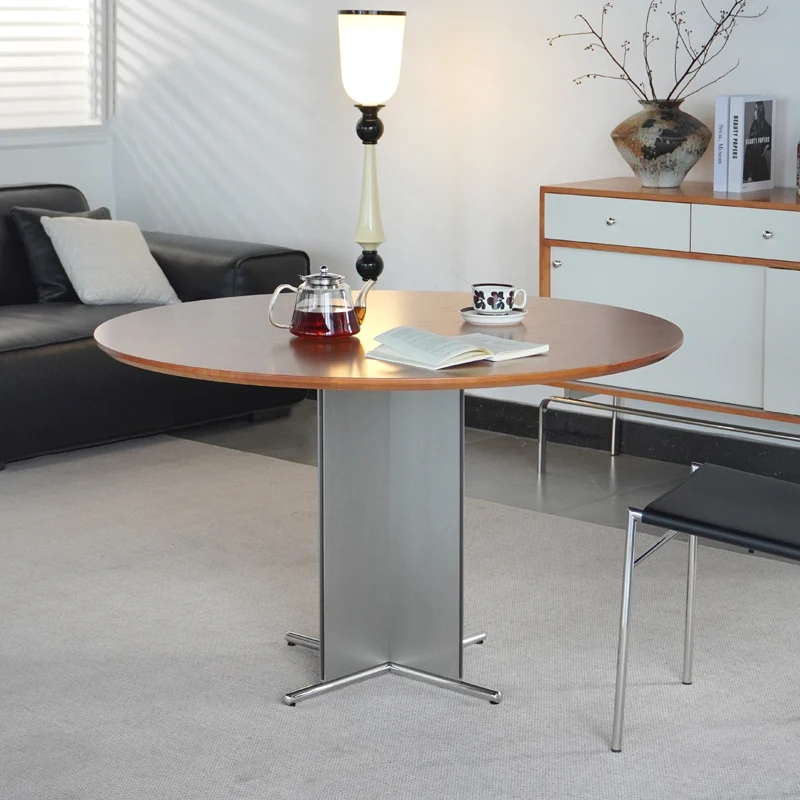 

Round dining table Small apartment medieval solid wood dining table Household natural marble round table