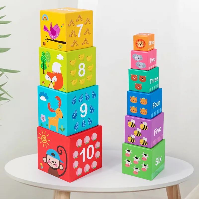 New Early Education Digital Color Stacking Tower Stacking Paper Block Box  Animal Cognitive Learning Stacking Building Blocks