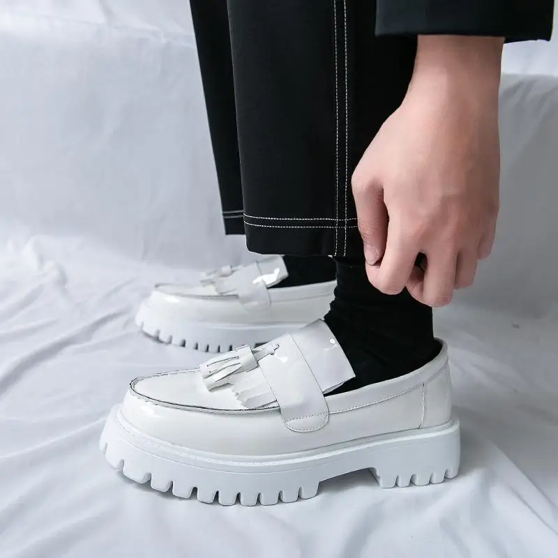 Fashion Foreign Trade Men’s Thick Platform Block Toe Leather Shoes, Ultra Light Cross-Border Daily Casual Dress Shoes Full Size
