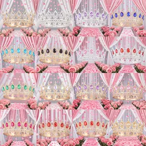 1pcs European and American men's gold crown simple multi colored round king's crown headpiece, birthday bride's crown