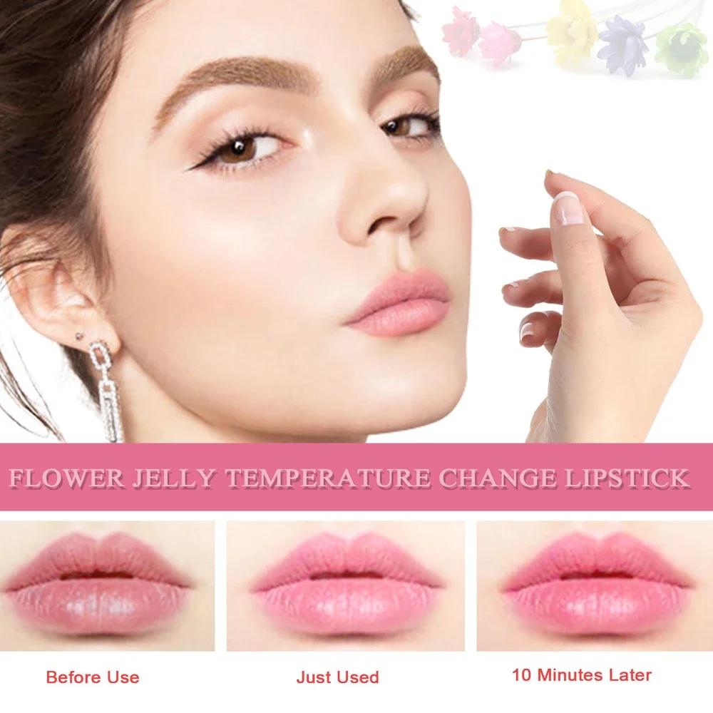 Lápiz labial de gelatina de flores, hidratante con cambio de temperatura, resistente al agua, bálsamo labial nutritivo de larga duración, brillo labial mágico que cambia de Color