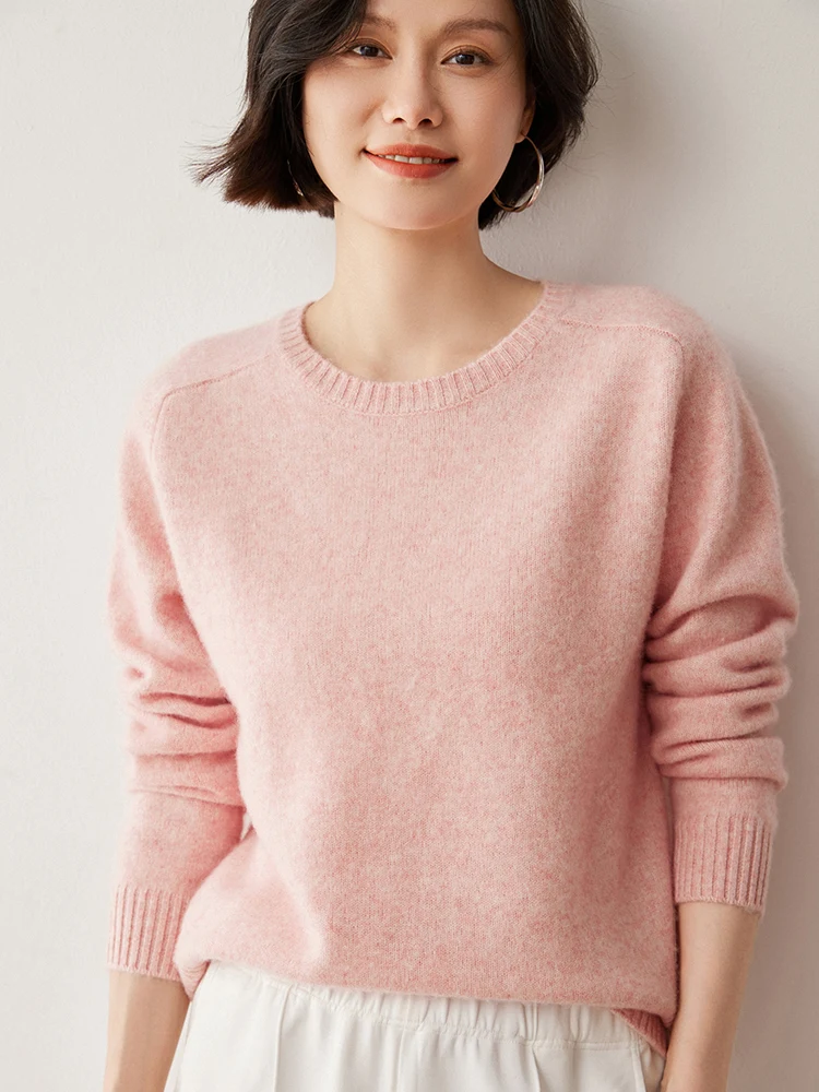 Hot Sale Women Sweater Pullover 100% Cashmere Pullover Autumn Winter Sweater O-Neck Saddle Shoulder Raglan Sleeves Warm Clothing