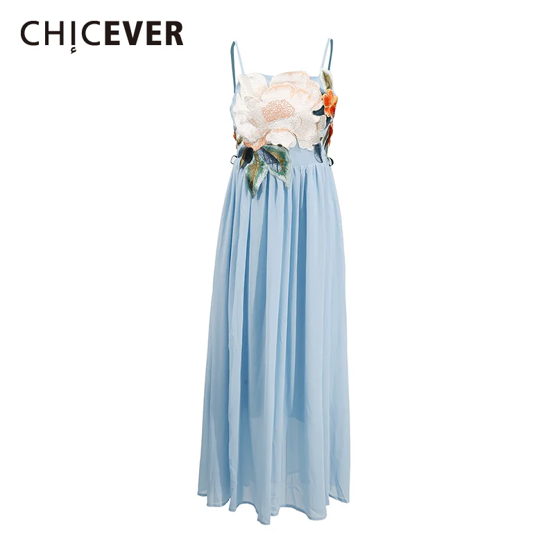 

CHICEVER Colorblock Slimming Maxi Dresses for Women Strapless Sleeveless High Waist Spliced Appliques Temperament Dress Female
