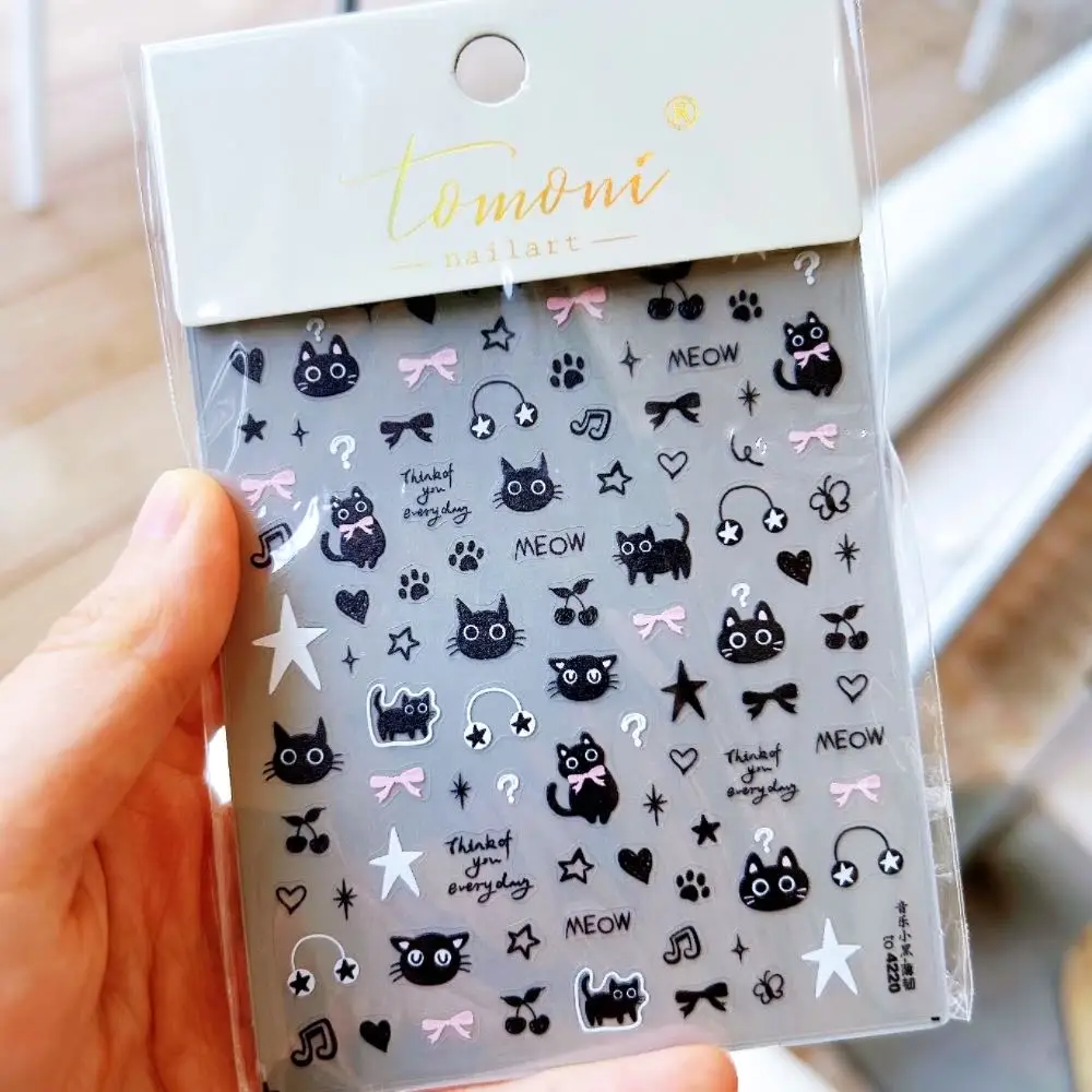 

Music Black Cat Nail Stickers Graffiti Relief graffiti cat DIY Nail Decoration Cartoon Cute Nail Accessories