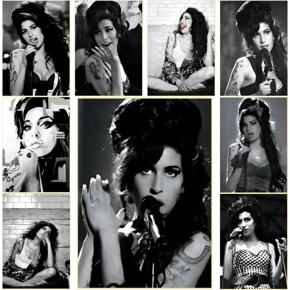 

Famous Music Singer Amy Winehouse Poster Self-adhesive Art Waterproof Paper Sticker Coffee House Bar Room Wall Decor