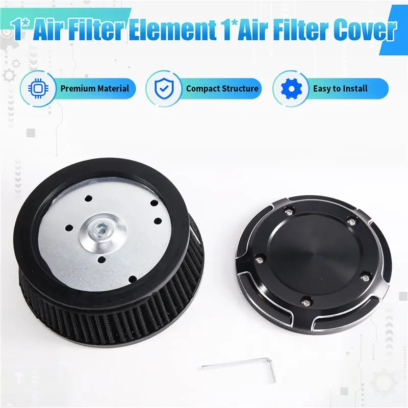 NEW HOT in Stock-For Harley Touring Softail Fat Boy FLSTN Dyna 1999-2017 Motorcycle Black Air Cleaner Cover& Black Element Air