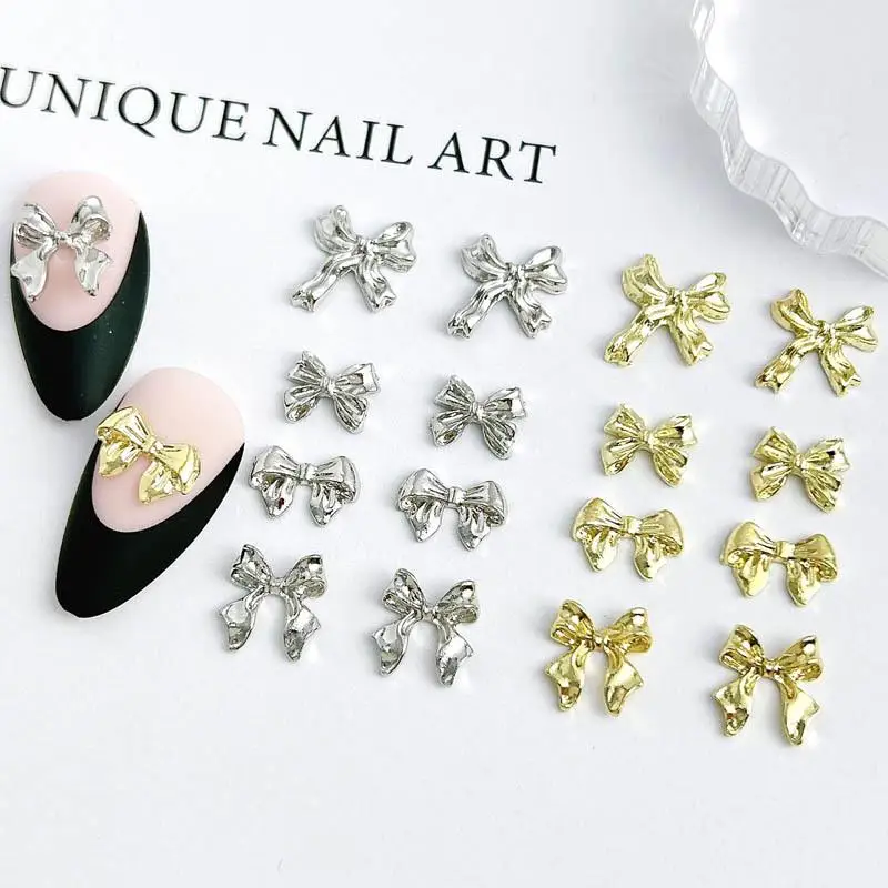 

20PCS Minimalist Alloy Ribbon Bow Nail Charms Light Luxury Gold Sliver Bow Tie Nail Art Decoration DIY Nail Crafts Accessories