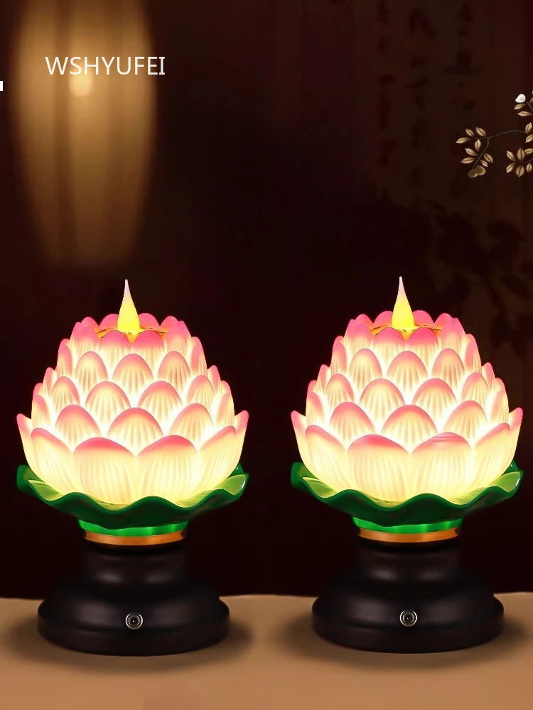 Electronic Lotus Lamp Household Plug-in Buddhist Lamp Lotus Lantern in Buddha Hall Offering Bodhisattva's Ever Burning Lamp