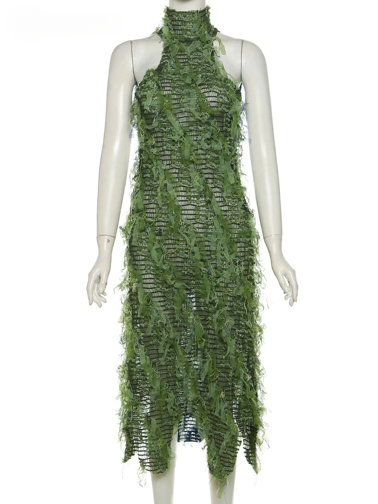 Abito patchwork con pannelli da donna impilato Y2K senza maniche scava fuori abiti a pieghe irregolari moda femminile abito da strada