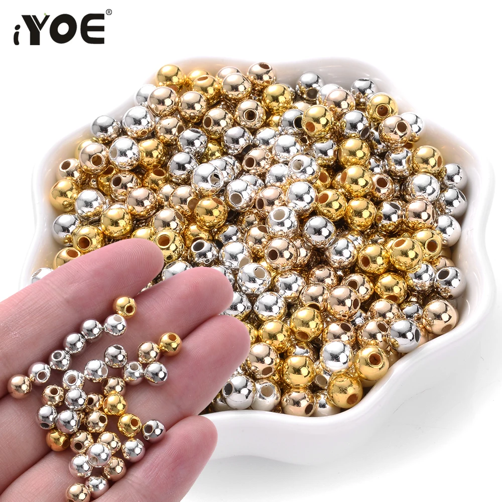 iYOE 3mm Gold Color CCB Spacer Beads Plastic Plated Round Ball Seed Beads For Jewelry Making Bracelet Phone Chain