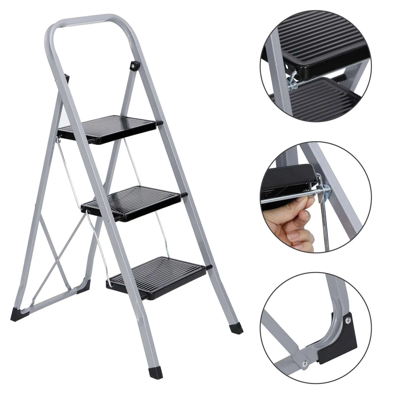 3 Step Ladder Folding Step Stool Ladder w/ Handgrip & Wide Pedal Home Indoor