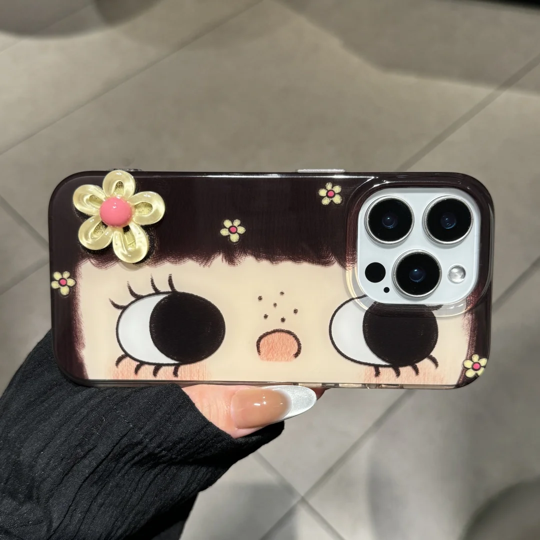 

Japanese Anime Sweet Girl Stereoscopic Flower Phone Case For iPhone 17 16 15 14 13 Pro Max Plus Y2K lovely Girls Cover