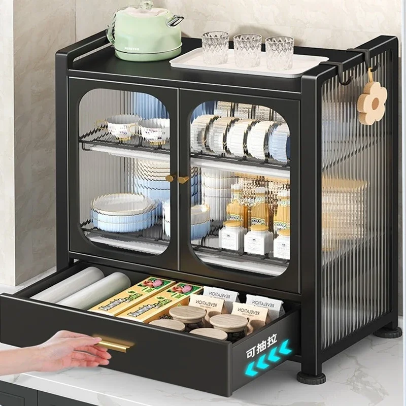 

Kitchen Shelf Countertop Dust-proof Double-layer German Dishes Storage Rack Drain Cabinet Household Small Cabinet