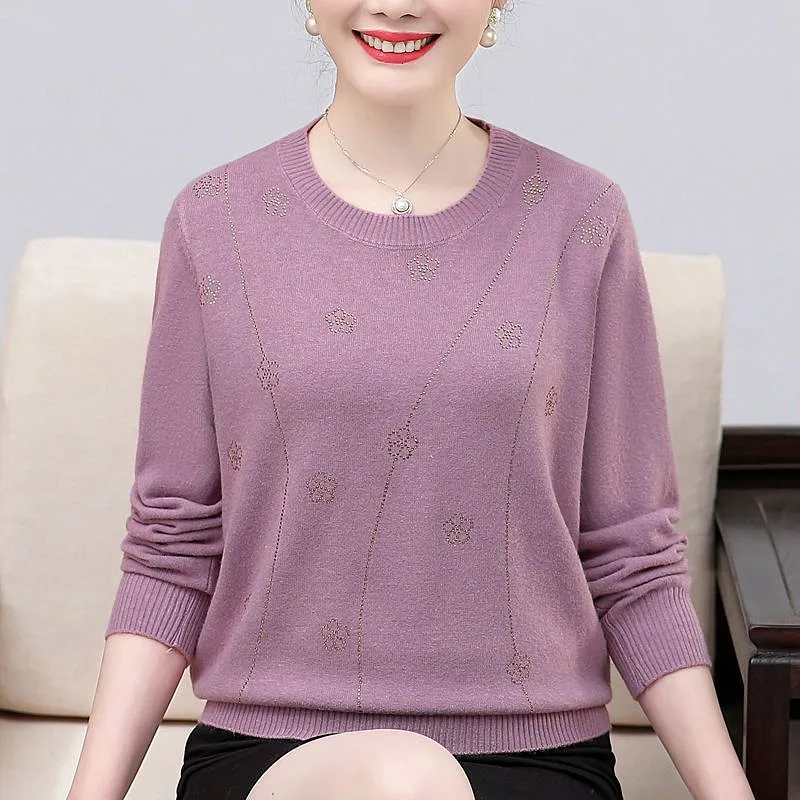 

Свитер женский тренд 2025 года, свободный трикотаж с длинными рукавами, топы среднего возраста, пуловер для мам, блузка, весенне-осенняя женская одежда
