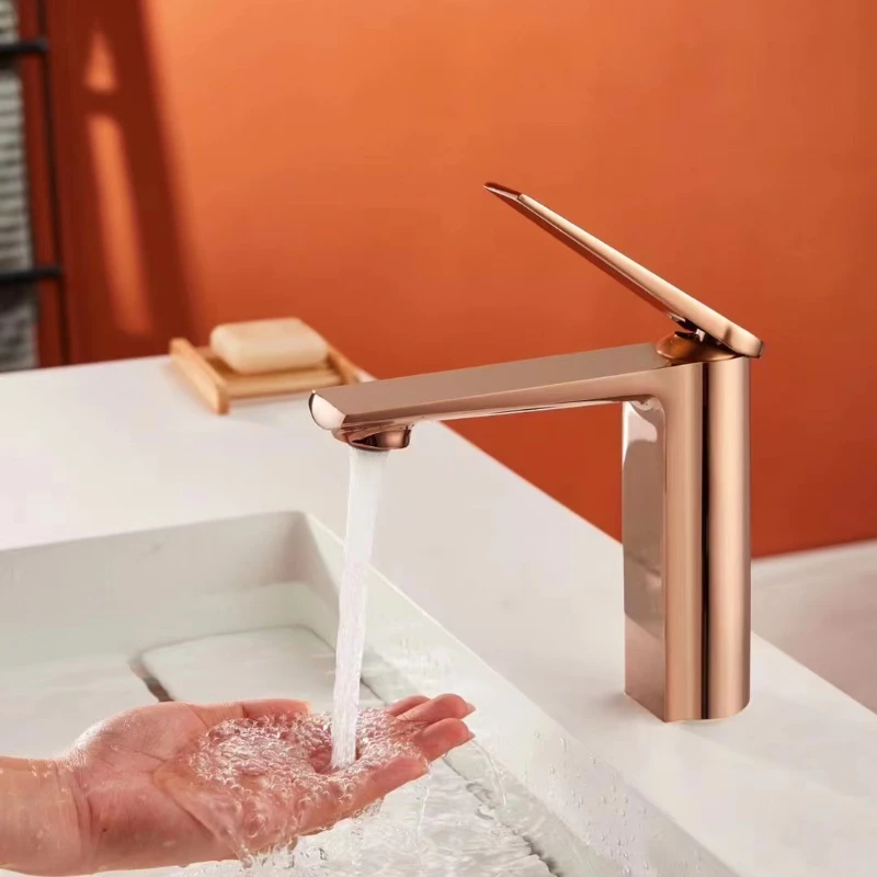 Imagem -03 - Contemporânea Simples Rose Gold Bacia Single Handle Torneiras de Mistura Água Quente e Fria para Banheiro Torneira Lavatório Kit Metal Torneiras