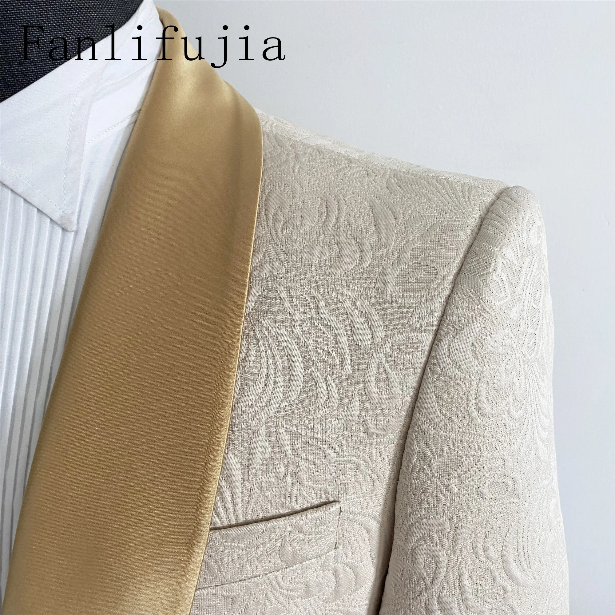 Fanlifujia Mens Wedding Suits 2024 Italian Design Custom Made Champagne Smoking Tuxedo Jacket 2 Piece Groom Terno Suits For Men