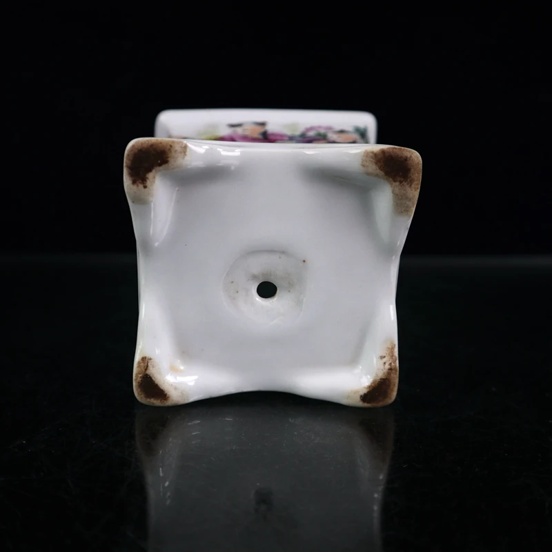 Chinese Old Porcelain Square Flower Pot with Pink Baby Play Pattern Traditional Decorative Item for Home Garden
