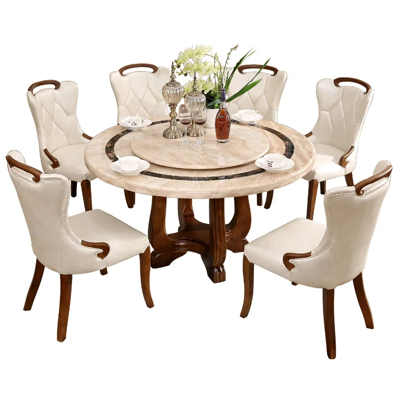 

European marble dining table round turntable dining table and chair combination modern simple medium and small apartment round t