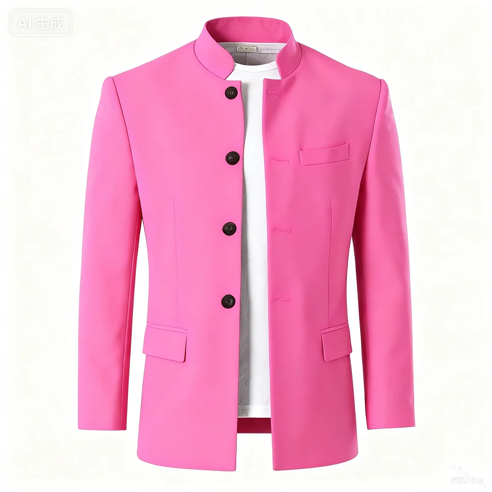 

Men's High-Quality Solid Color Blazer Fashion Stand-up Collar Single Button Casual Slim Fit Suit Jacket for Men