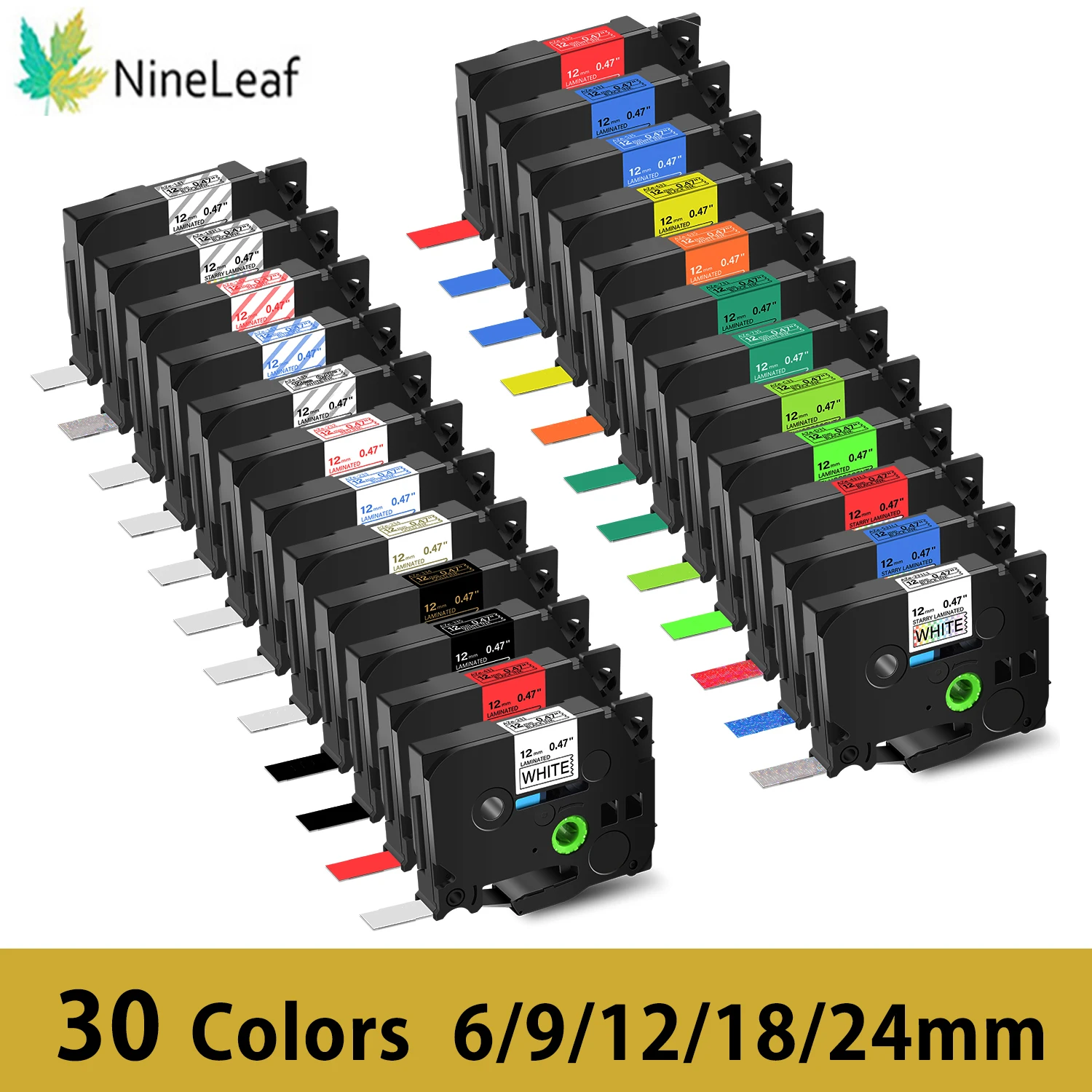 סרט למינציה Brother 231 תואם לסרט Tze-Label tze231 למדפסת תוויות P-touch PTH110 P710BT H105 בגדלים 6/12/18/24 מילימטר