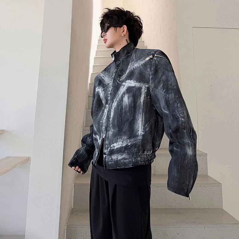 LUZHEN 2026 New Trendy Tie-dyed Paint Pattern Zipper Original Casual Jacket Men's Fashion Handsome Shoulder Pad Male Coat JY8704