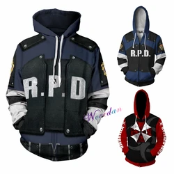 Evil Village RPD Leon Scott Kennedy Cosplay Hoodie Sweatershirt Causal Zipper Jacket Coat Hooded Sweatshirt Costume