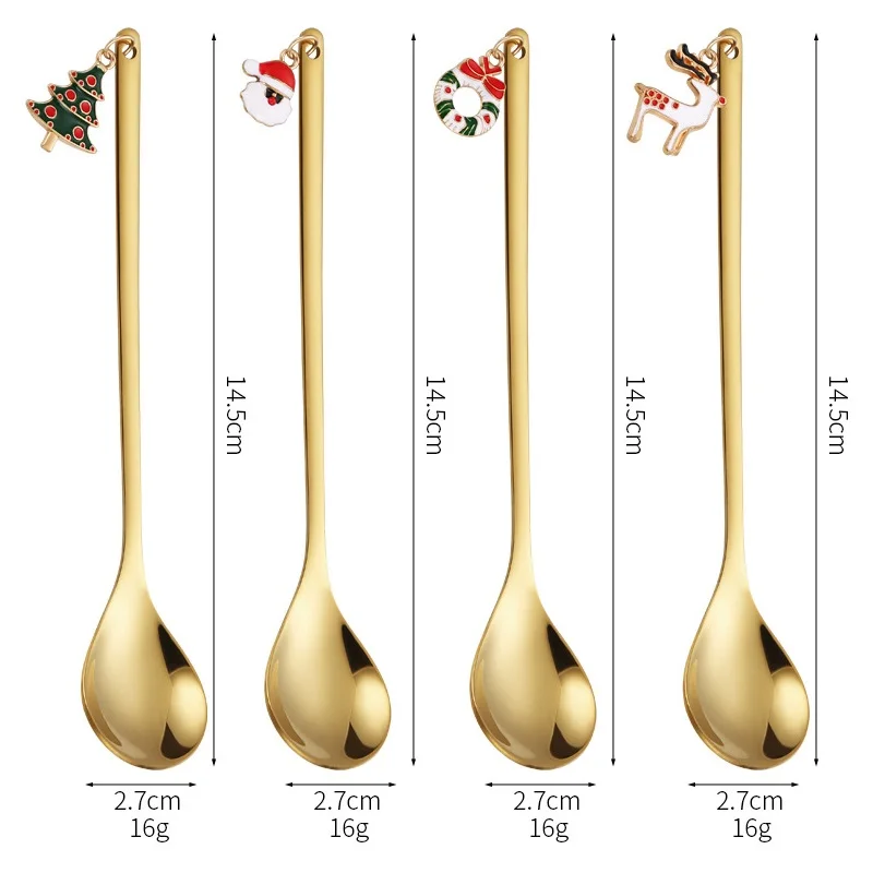 4PCS Stainless Spoon Christmas Set Pendant Spoon Coffee Spoon Christmas Gift Box Creative Gift