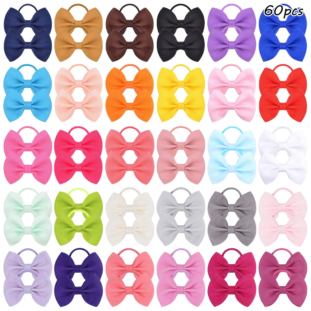 

Bulk Pack 24/40/80pcs 2'' Handmade Grosgrain Ribbon Bowknot Elastic Hair Bands for Baby Girls Random Color Hair Accessories