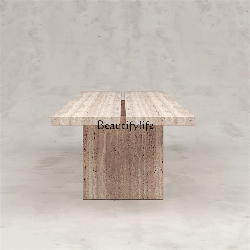 *Wabi Sand Wind Rectangle Dining Table Light Luxury Premium Natural Travertine