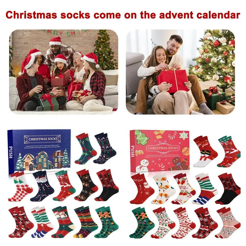 24Pairs Christmas Stocking Advent Calendar 24 Days Of Socks 2024 Festive Holiday White Christmas Colorful Socks For Men