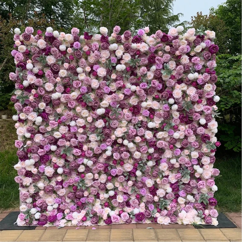 

Flower Wall Lotus Root Purple Fabric Rolling Up Curtain Floral Backdrop Wedding Party Decoration