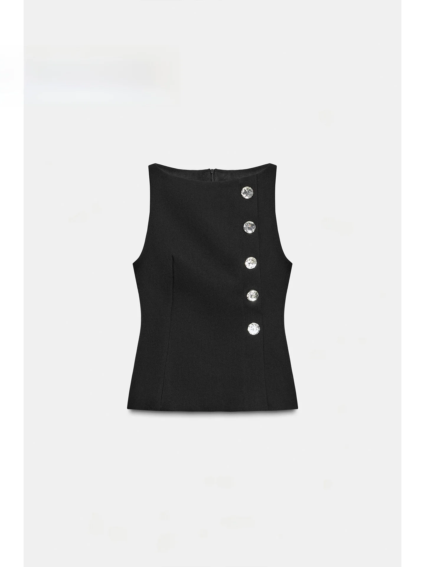 

Ele Faionable утягивающий женский жилет с ювелирными пуговицами, закрывающимися талию, на зиму 2025 год, одноплечо, чистый цвет