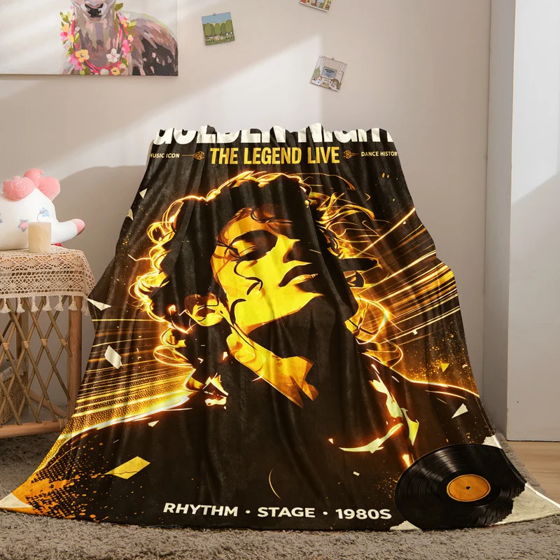 Pop Icon Michael Jackson Flannel Blanket Retro King Of Pop Stage Print Throw Blanket Fashion Cozy Legend Sofa Bed Decor Gift
