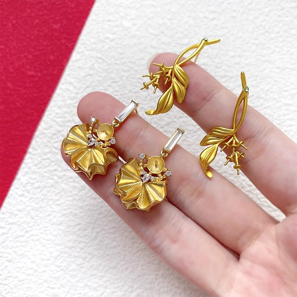 1 Pair Brass Plated with Genuine Gold Exquisite Folded Earrings with Zircon Inlay DIY Makes Fashionable Jewelry Accessory
