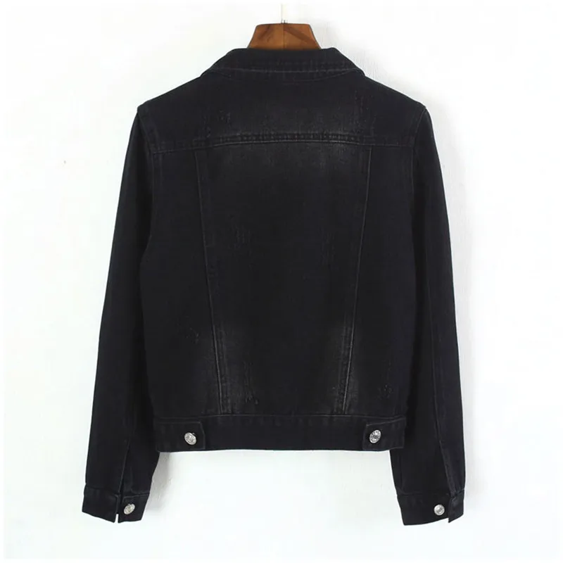 Nice Women Black High Quality Loose Denim Jacket Coat Button Outerwear Stretch Jeans Jacket Casual Jaqueta Coat Female Tops R698